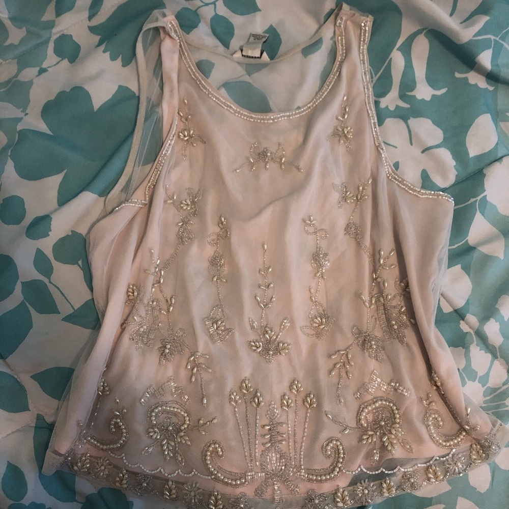 NEW light pink beaded mesh open back tank